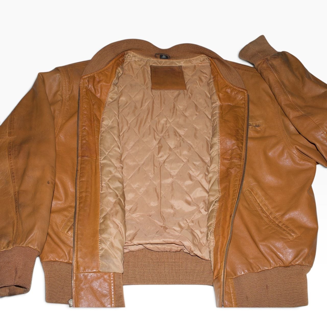 Vintage Mixed Blues Cognac Brown Leather Bomber Jacket Large 6