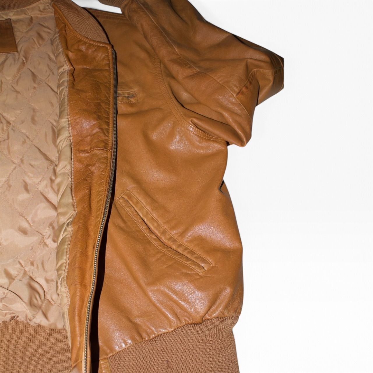 Vintage Mixed Blues Cognac Brown Leather Bomber Jacket Large 7