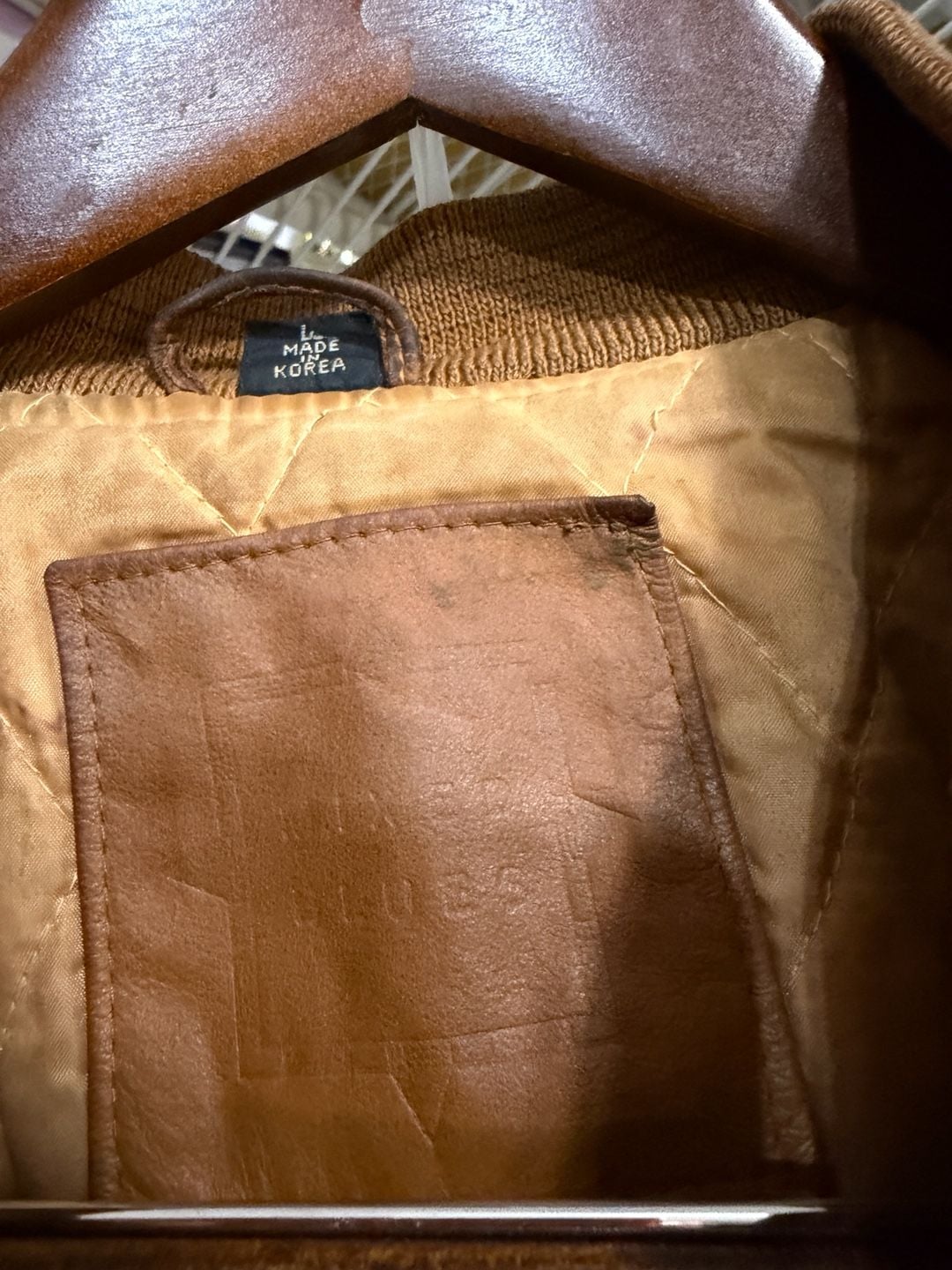 Vintage Mixed Blues Cognac Brown Leather Bomber Jacket Large 10