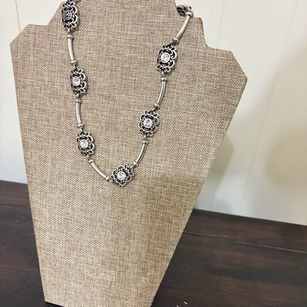 Brighton Meridian Petite Station Crystal Silver Flower Long Necklace