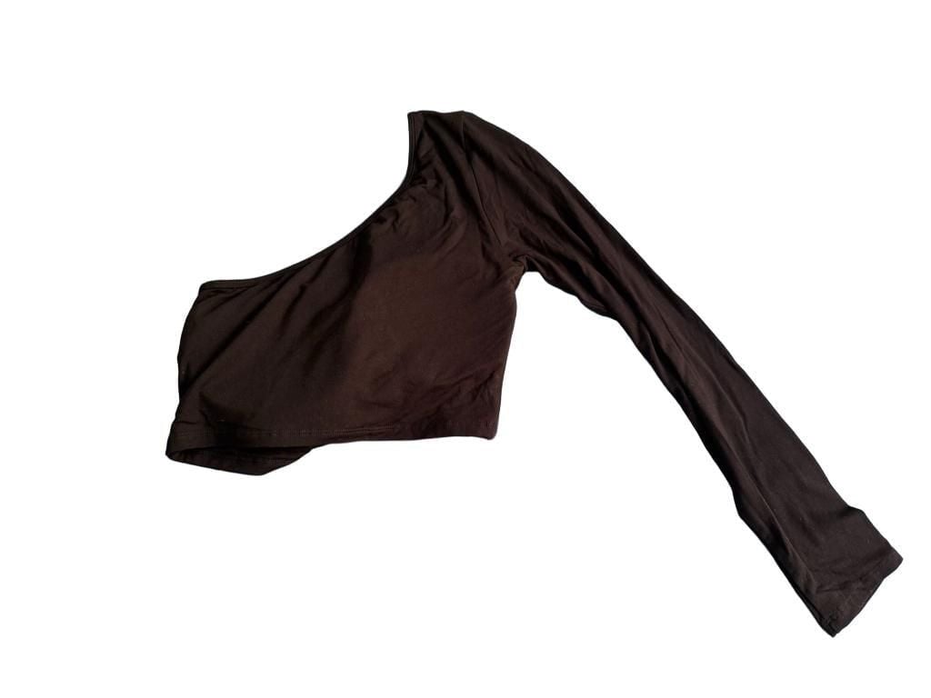 Klassy Network One Shoulder Long Sleeve Crop Top Size L Brown 4