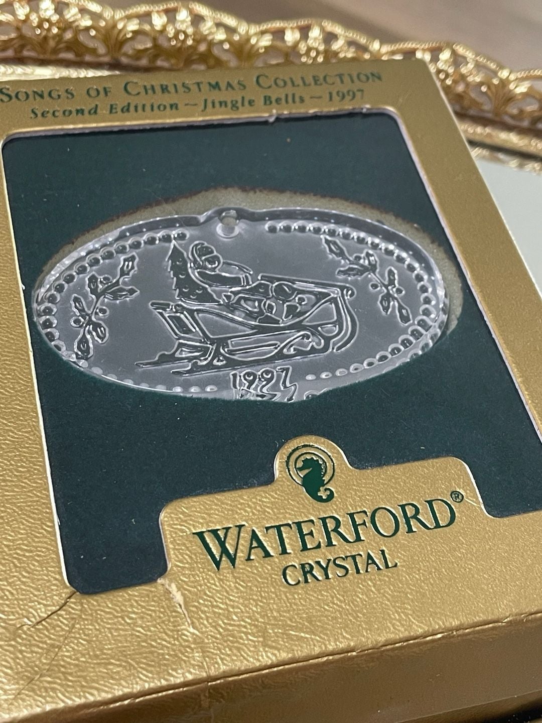 1999 Waterford Crystal Christmas Ornament In Box. Jingle Bells. 2