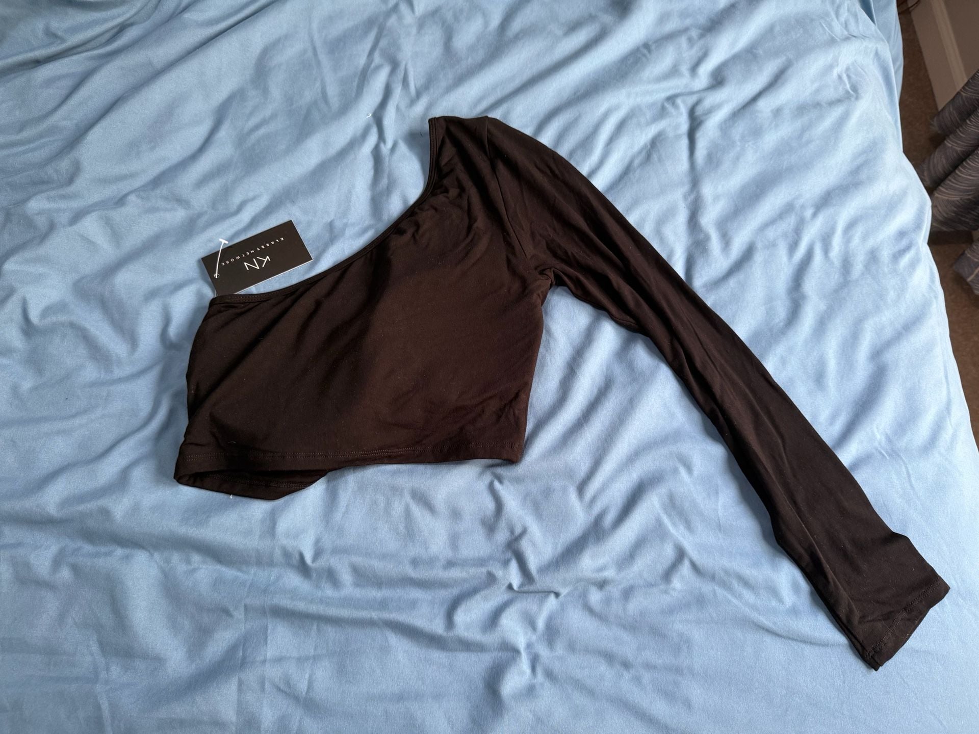 Klassy Network One Shoulder Long Sleeve Crop Top Size L Brown 6