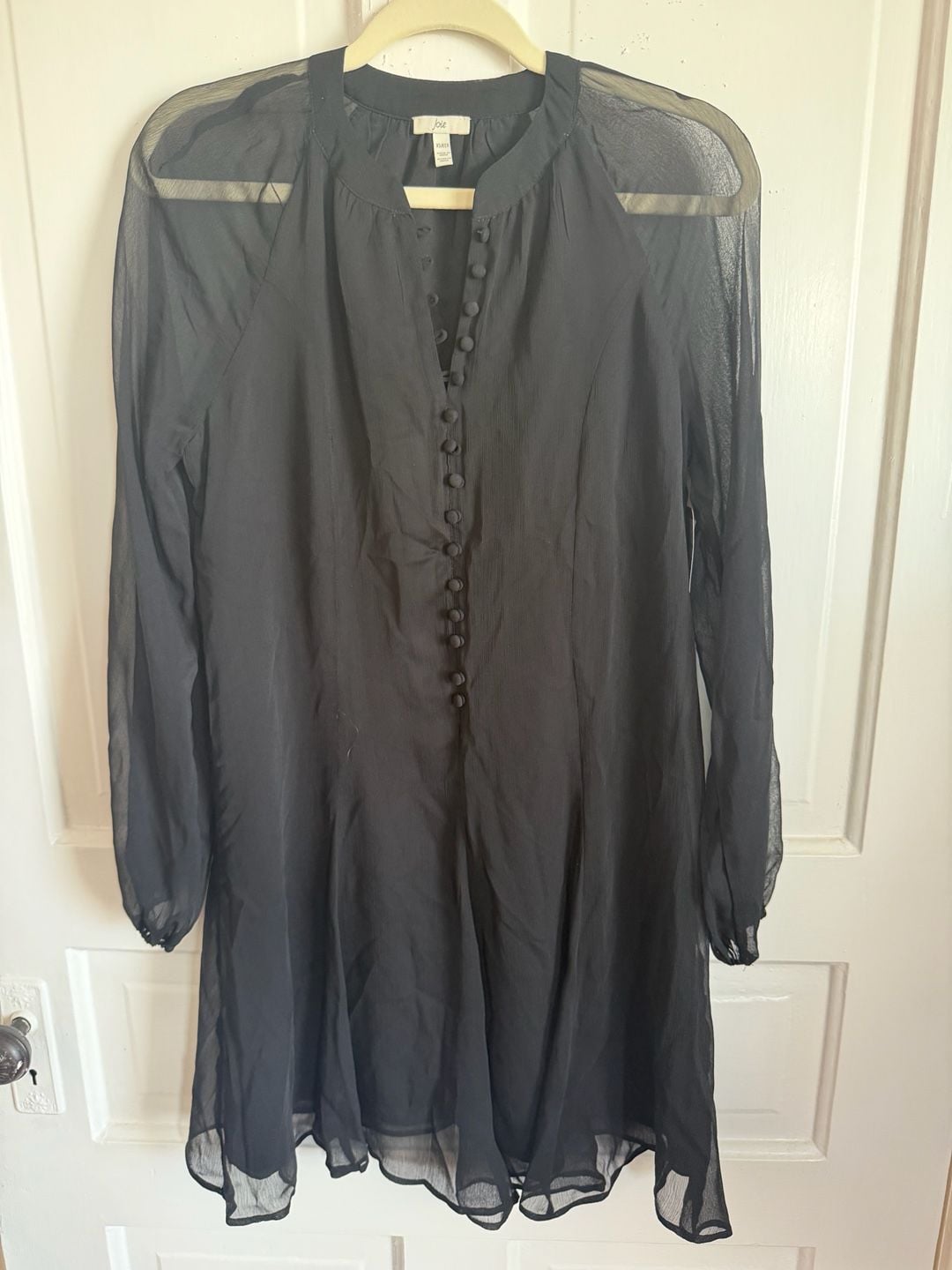 Joie Balloon Sleeve Dress Extra Small Black Chiffon Mini Shift 6