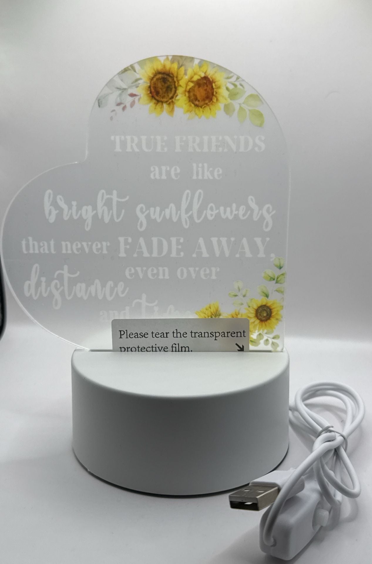 Sunflower Friendship Night Light Acrylic Plaque USB Desk Lamp Gift 1