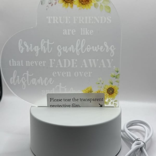 Sunflower Friendship Night Light Acrylic Plaque USB Desk Lamp Gift