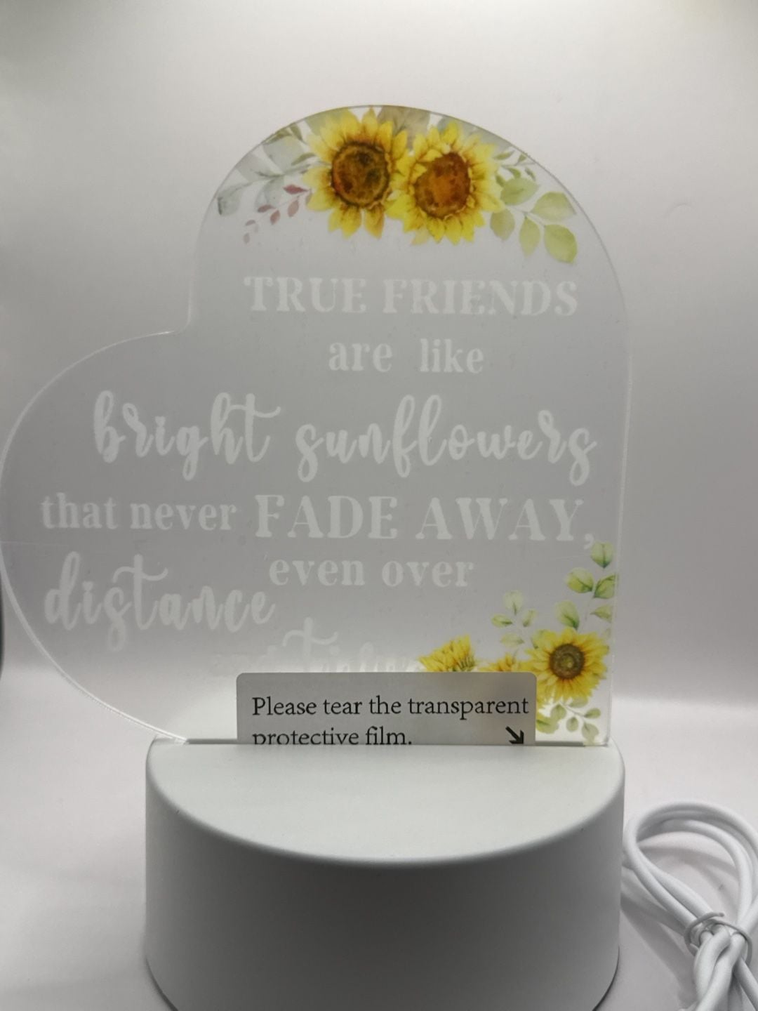 Sunflower Friendship Night Light Acrylic Plaque USB Desk Lamp Gift 2