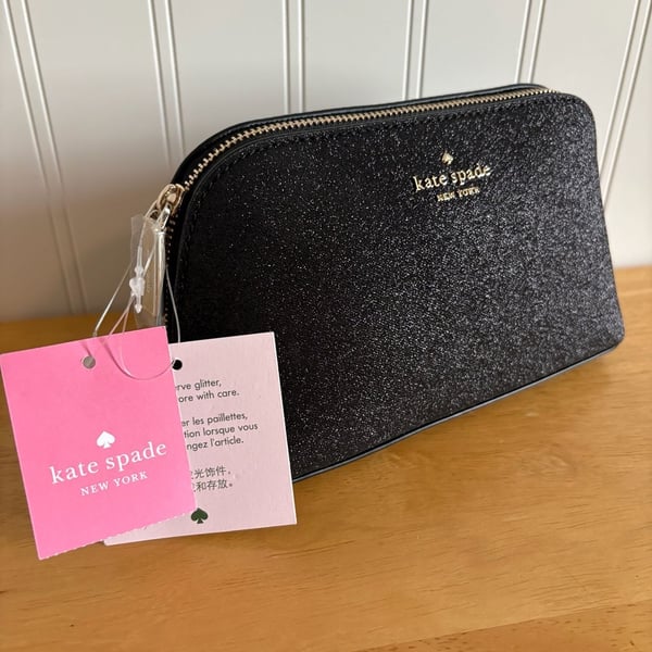 Kate Spade Shimmy Glitter Fabric Small Cosmetic Bag Black