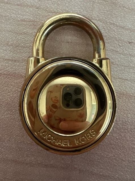 Michael Kors Leather Handbag Hang Tag Fob and Lock Charm Burgundy Gold 8