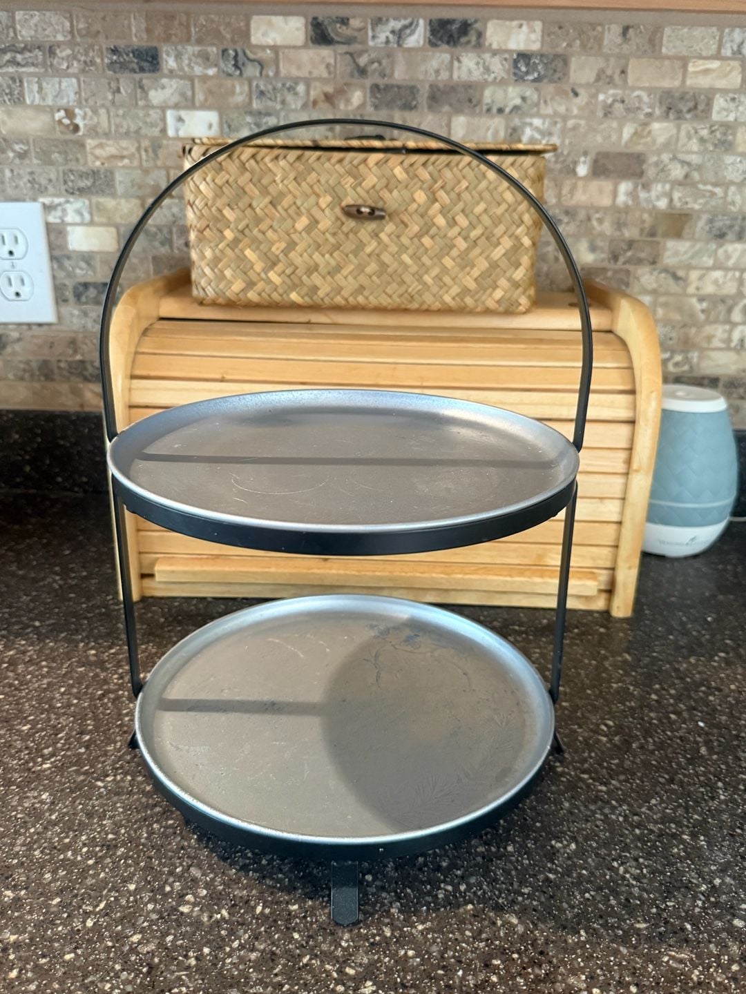 Two Tier Metal Serving Tray Silver Black 1