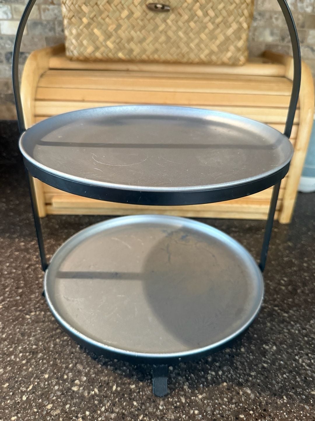 Two Tier Metal Serving Tray Silver Black 2