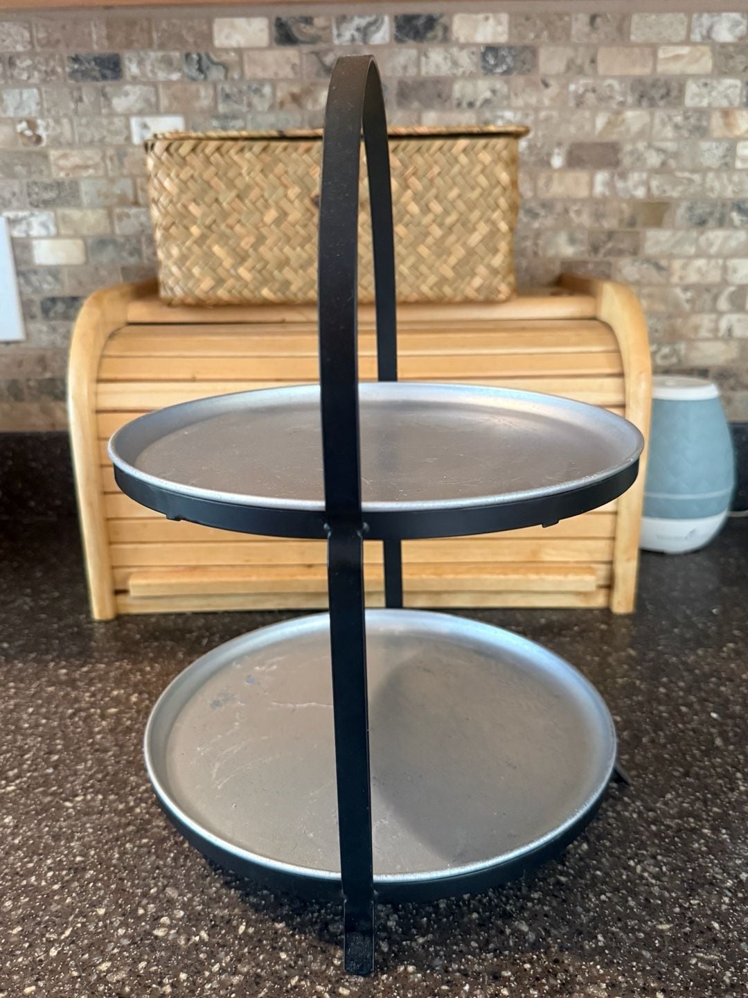 Two Tier Metal Serving Tray Silver Black 3