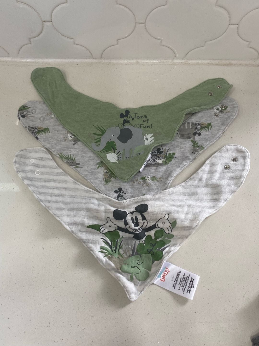 Disney Baby Mickey Mouse Bandana Bibs Set Size One Size Green Gray 3-Pack 1
