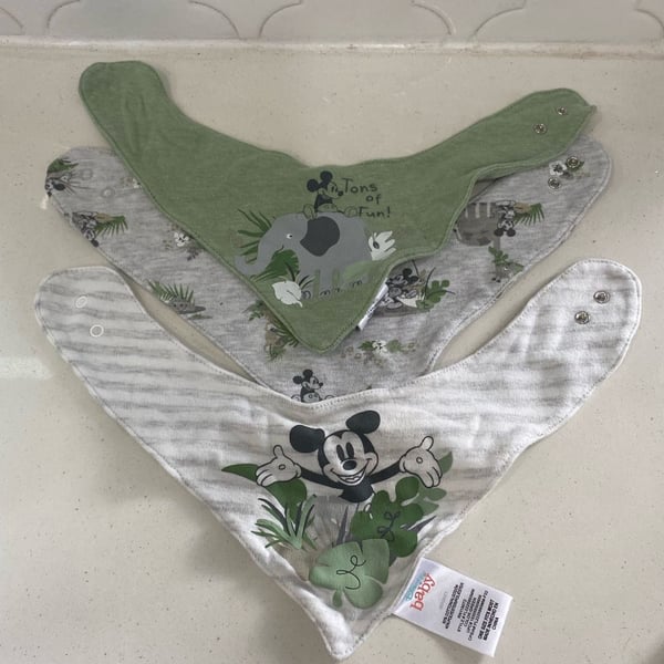 Disney Baby Mickey Mouse Bandana Bibs Set Size One Size Green Gray 3-Pack