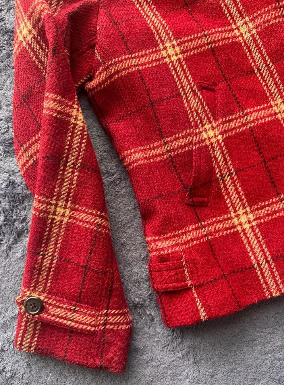 Vintage 90’s Lauren Ralph Lauren 100% Wool Plaid Blazer Size 8P Red Zip Button 5