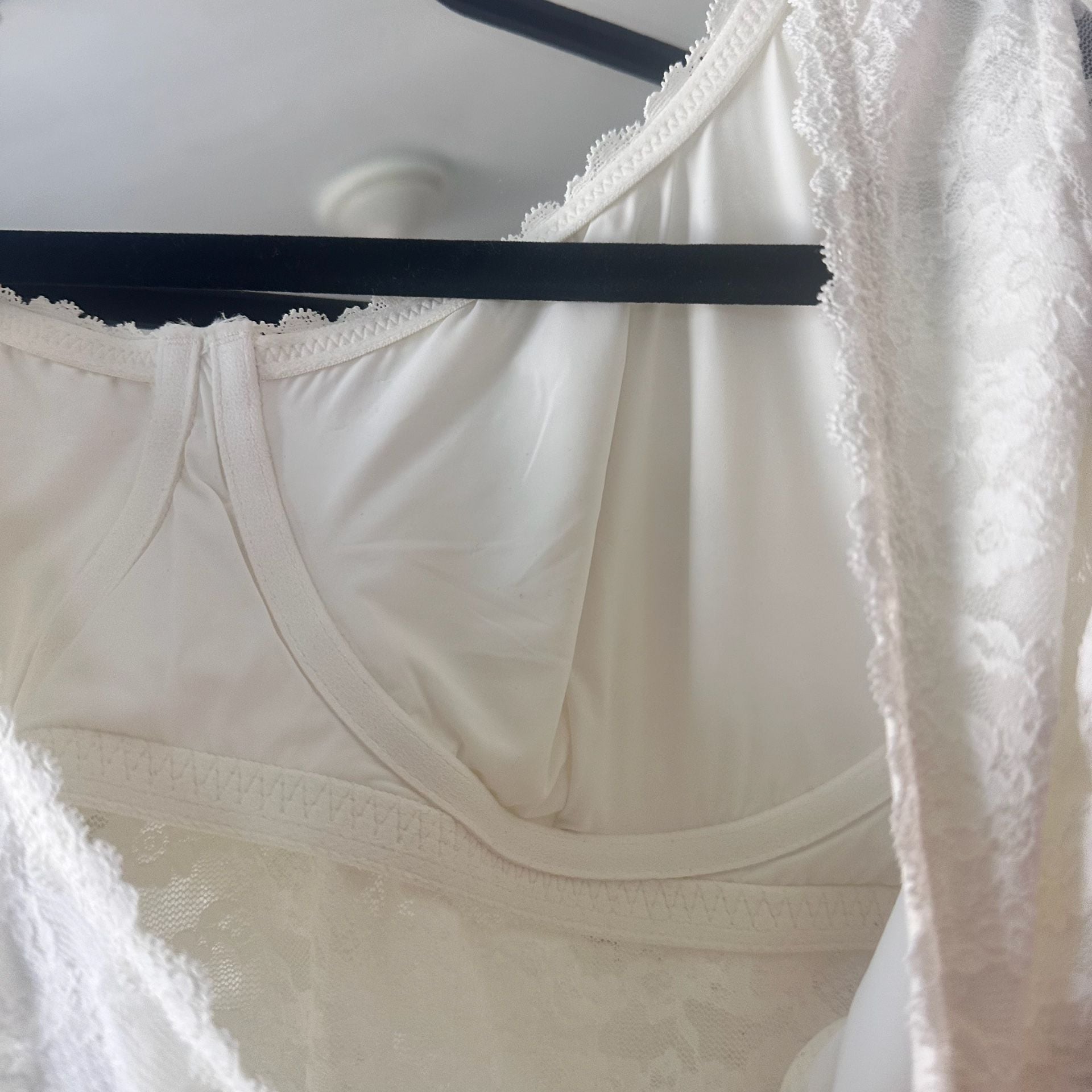 Aerie Lace Bodysuit Size XL Cream Ivory Short Sleeve Thong 7