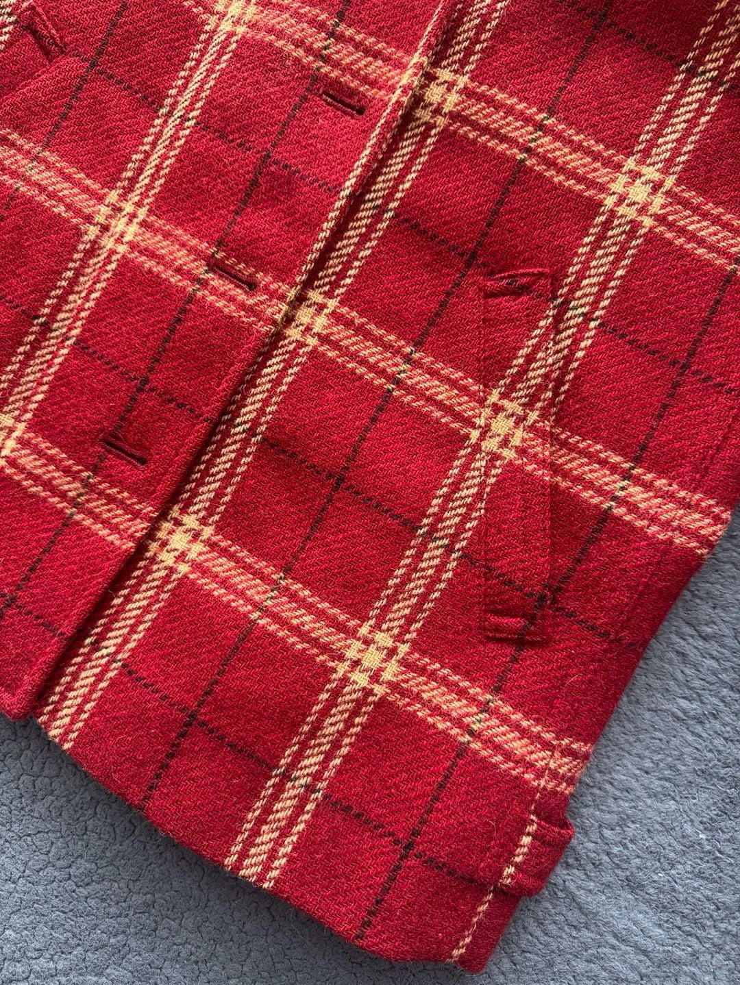 Vintage 90’s Lauren Ralph Lauren 100% Wool Plaid Blazer Size 8P Red Zip Button 4