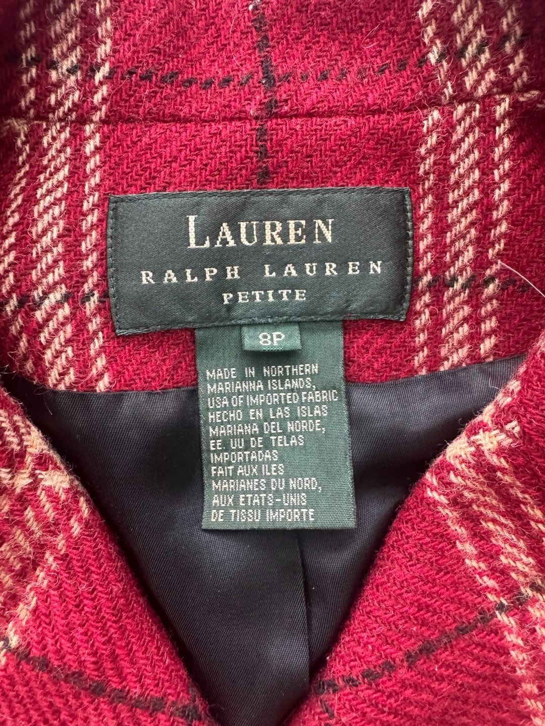 Vintage 90’s Lauren Ralph Lauren 100% Wool Plaid Blazer Size 8P Red Zip Button 6
