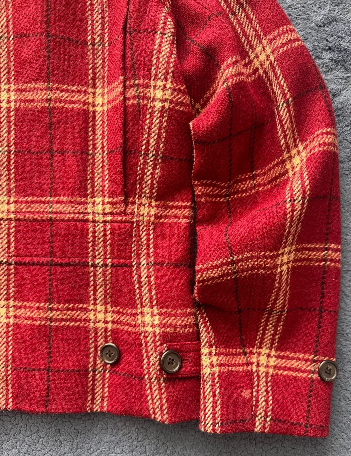 Vintage 90’s Lauren Ralph Lauren 100% Wool Plaid Blazer Size 8P Red Zip Button 16