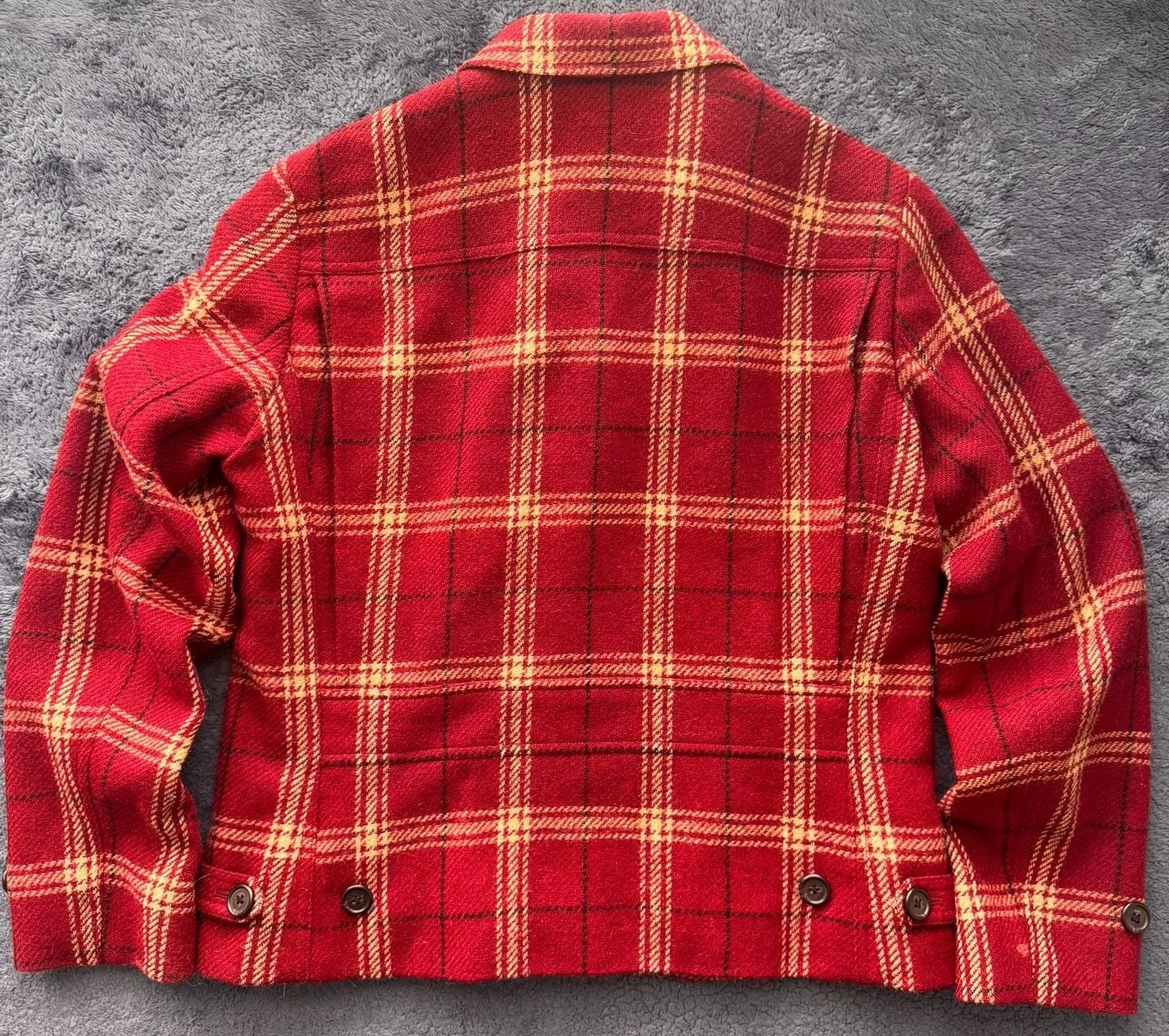 Vintage 90’s Lauren Ralph Lauren 100% Wool Plaid Blazer Size 8P Red Zip Button 15
