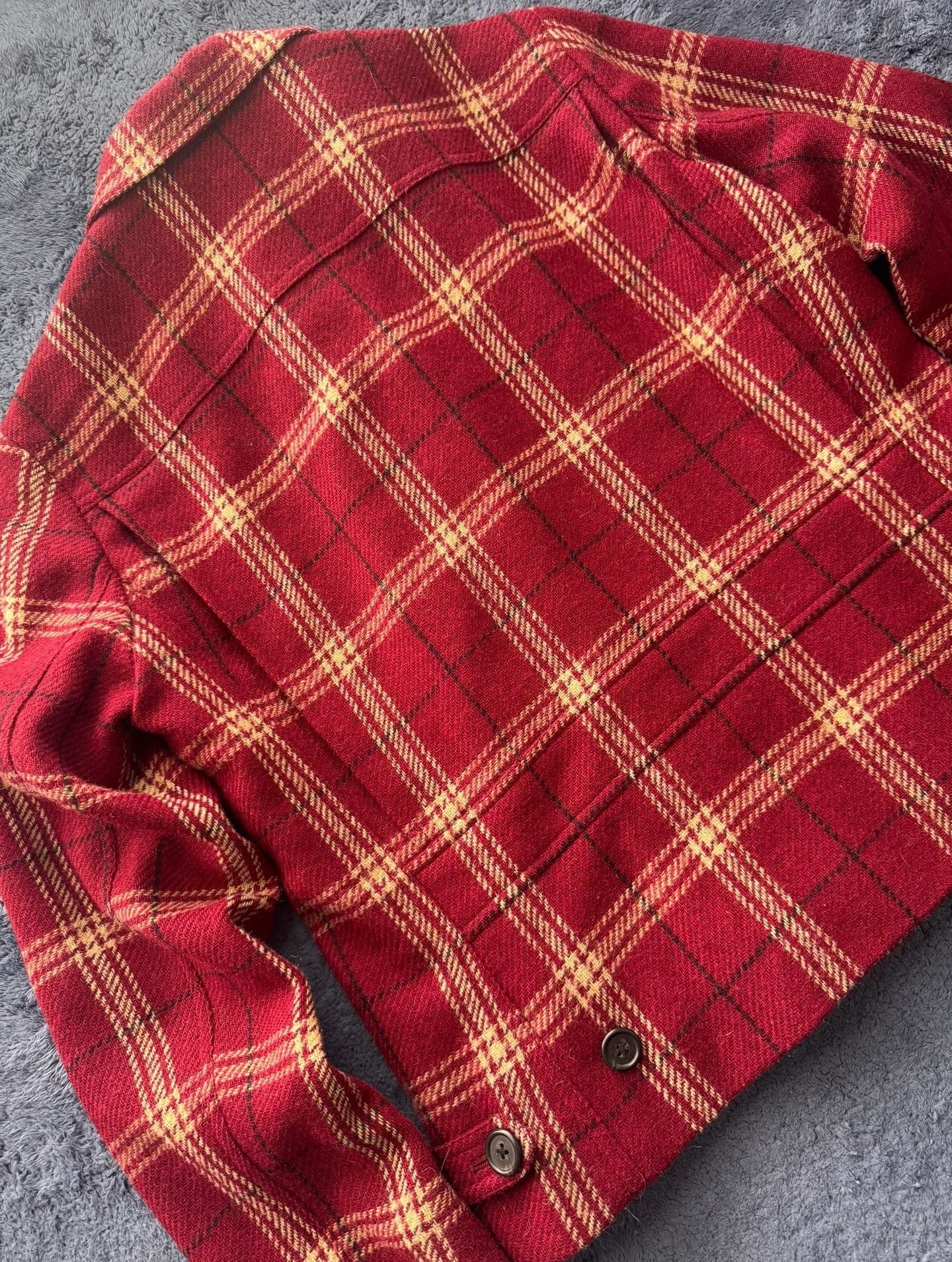 Vintage 90’s Lauren Ralph Lauren 100% Wool Plaid Blazer Size 8P Red Zip Button 17