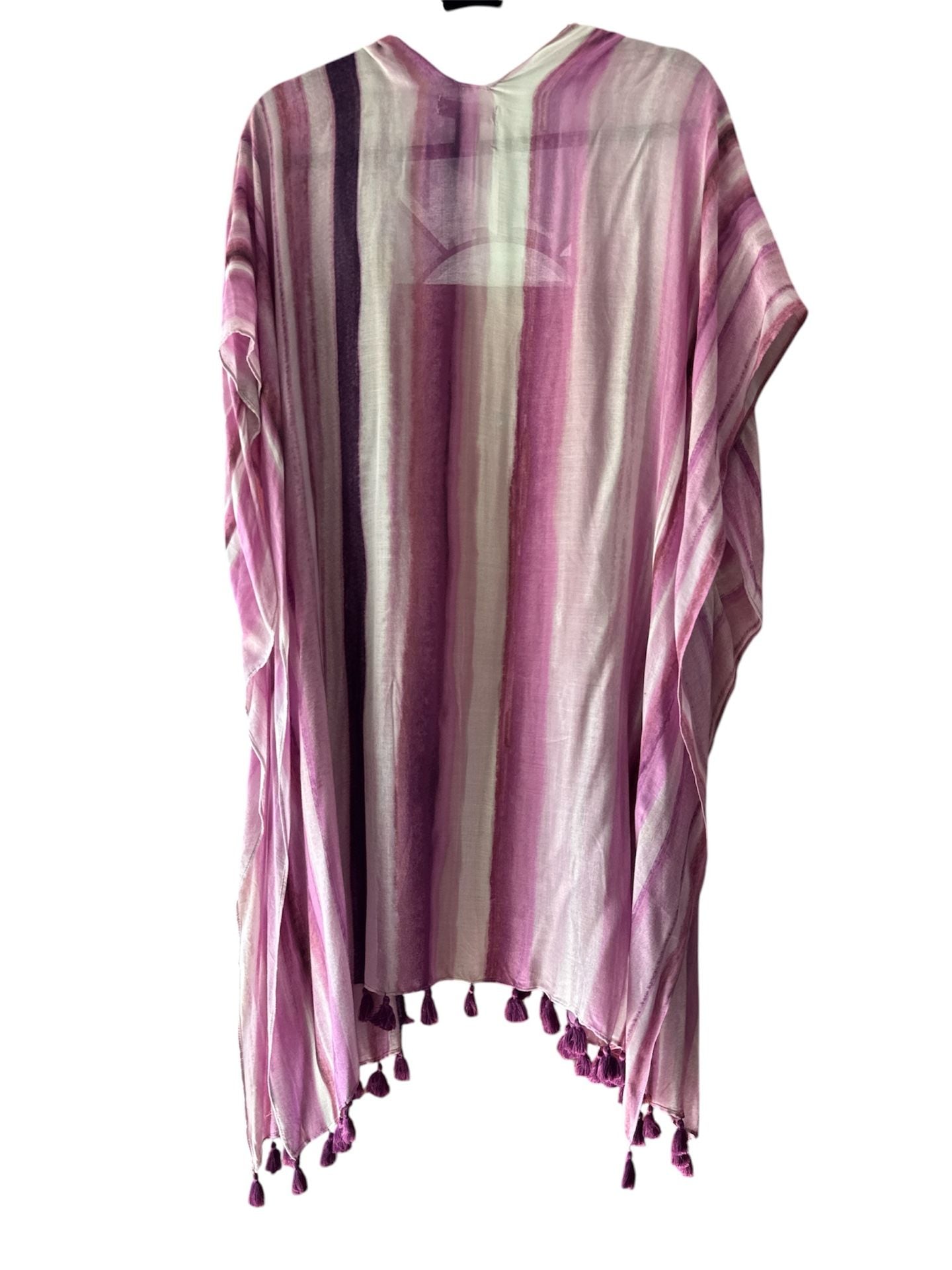 Nordstrom Striped Tassel Kimono Cover Up One Size Purple White Boho 3