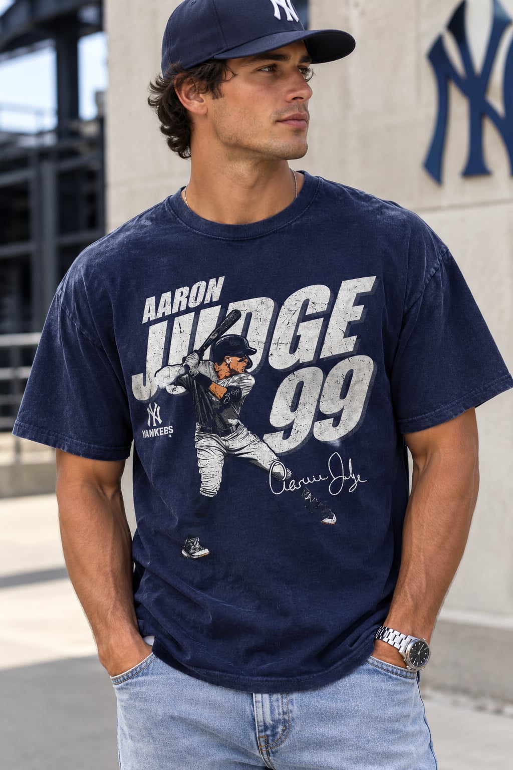 MLB Aaron Judge 99 Baseball T-Shirt Blue Graphic Tee 4