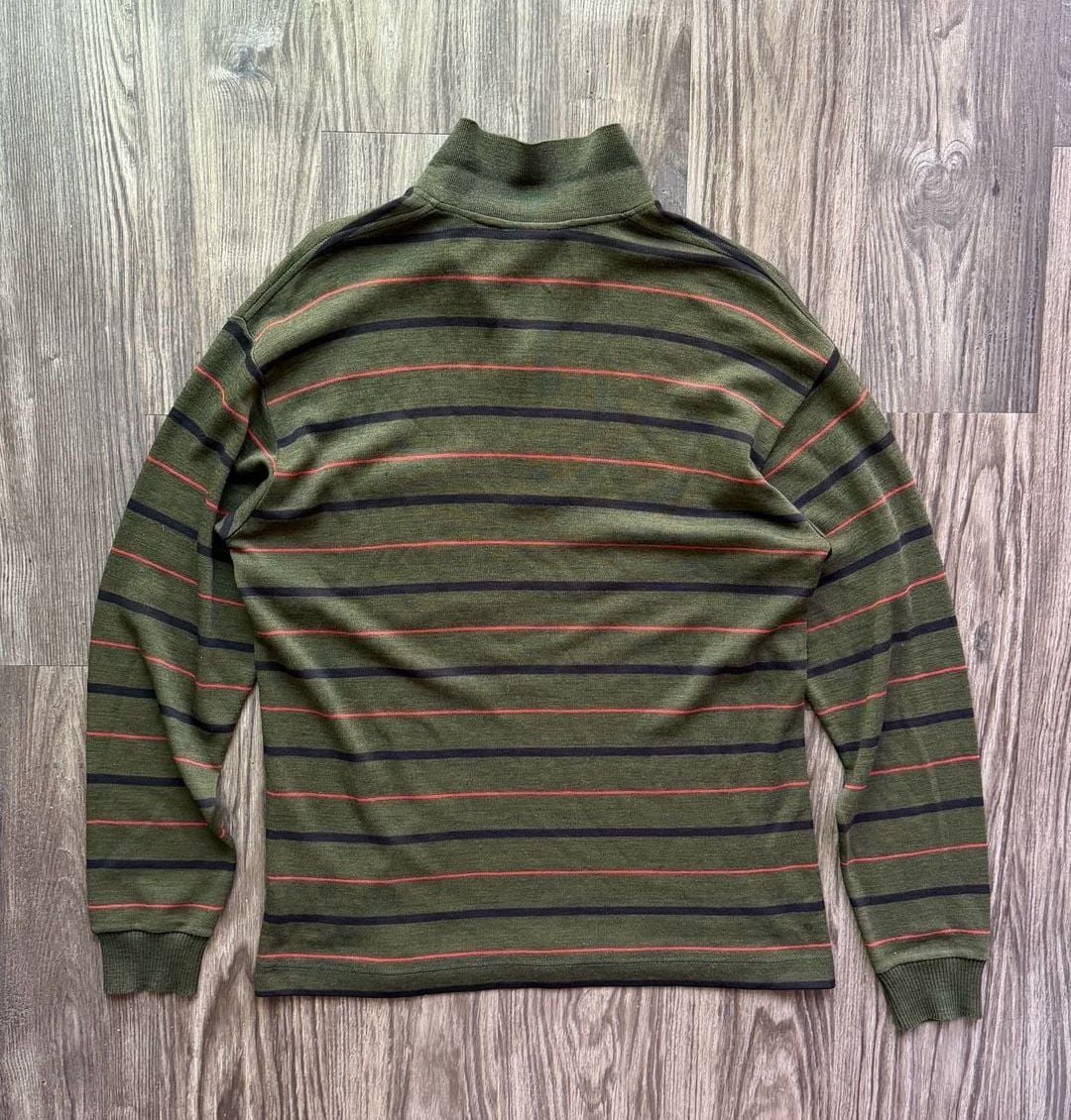 Maglieria Borg Vintage Made in Italy Olive Green Striped Long Sleeve Polo Shirt 5