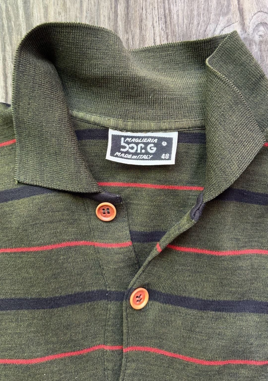 Maglieria Borg Vintage Made in Italy Olive Green Striped Long Sleeve Polo Shirt 4