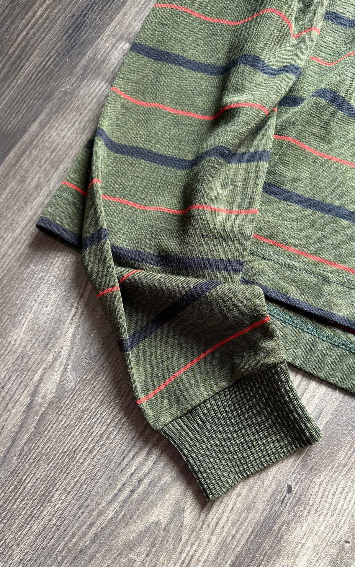 Maglieria Borg Vintage Made in Italy Olive Green Striped Long Sleeve Polo Shirt 10