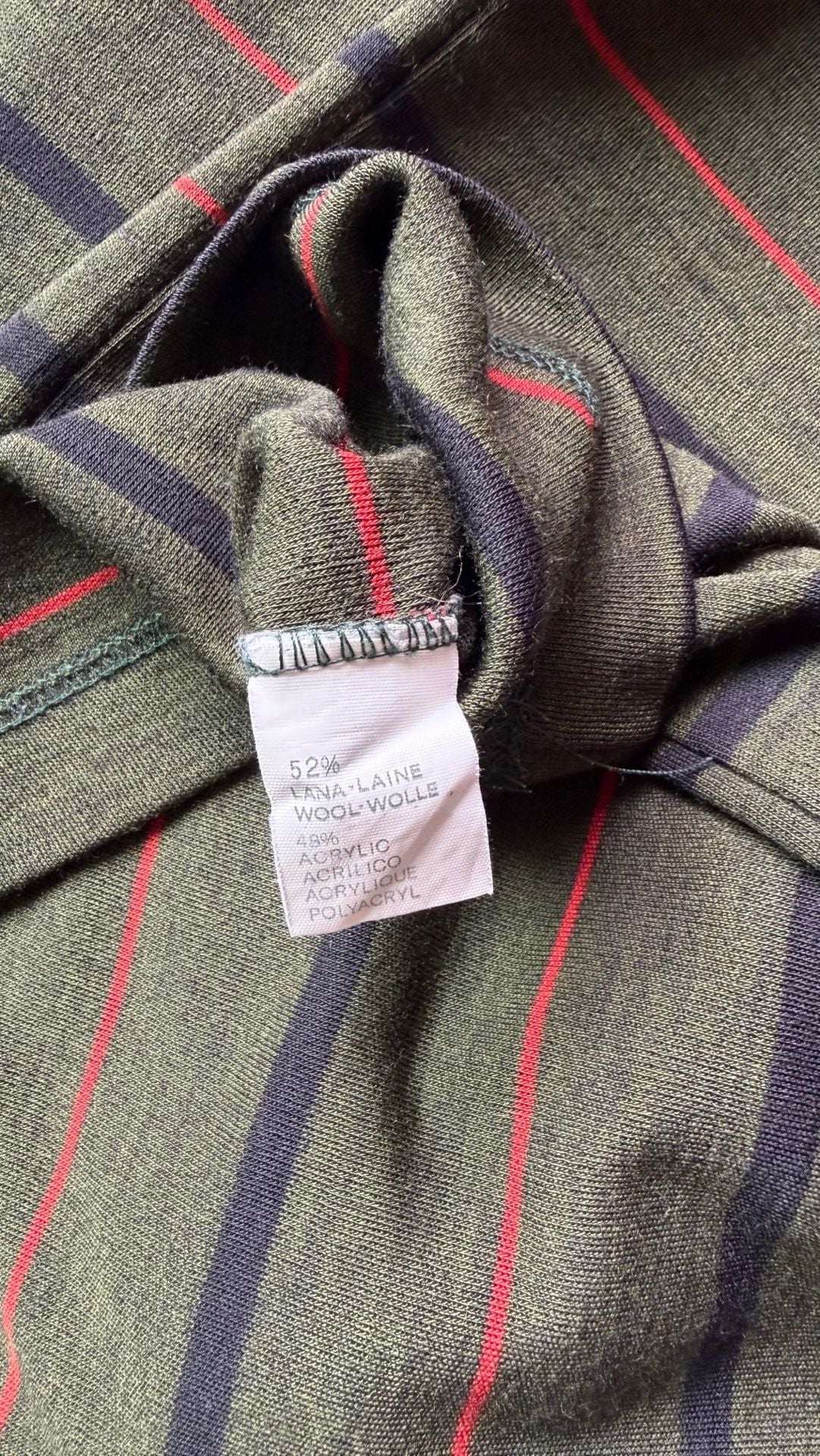 Maglieria Borg Vintage Made in Italy Olive Green Striped Long Sleeve Polo Shirt 9