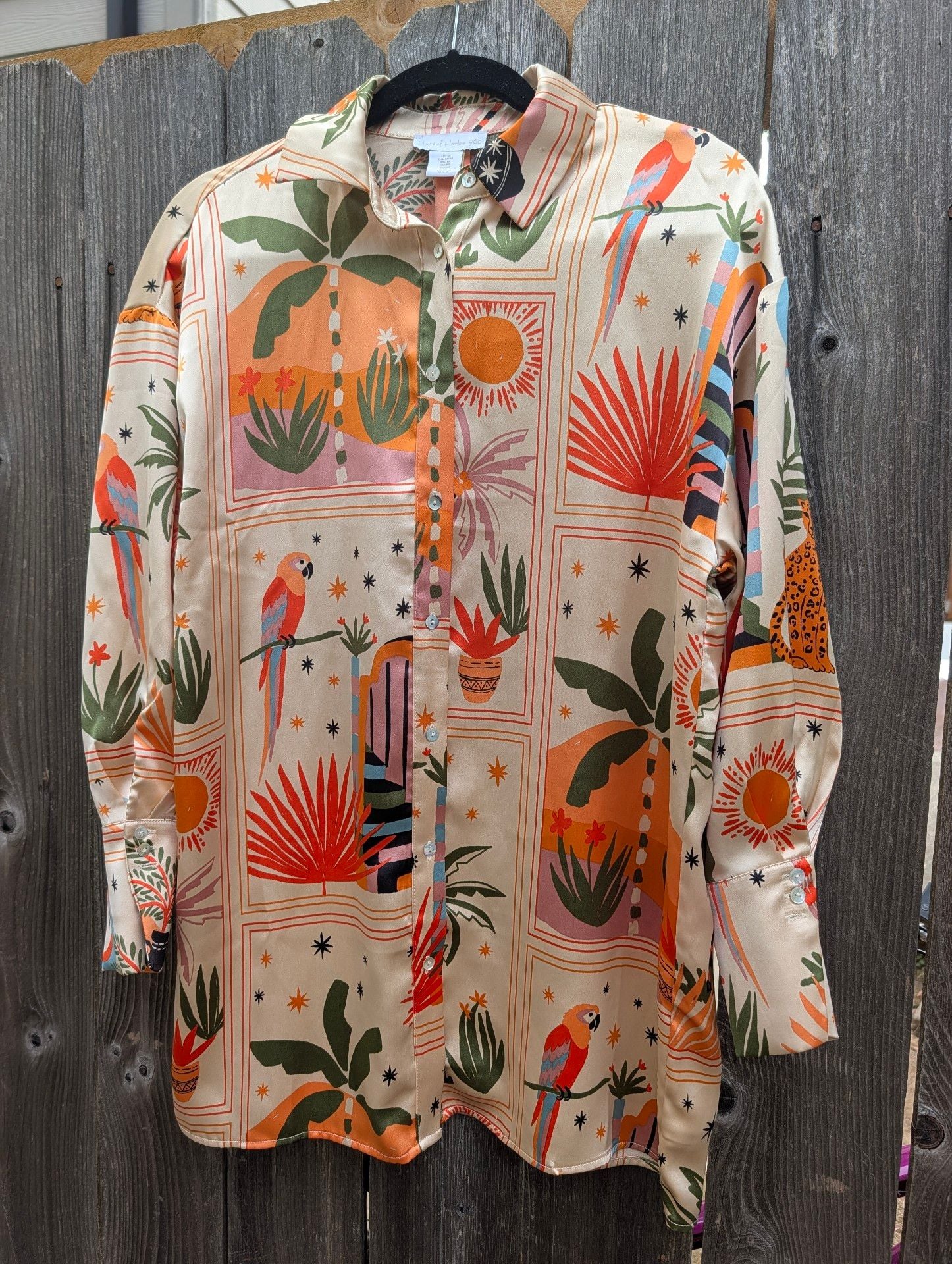 House of Harlow 1960 Tropical Print Button-Up Shirt Size M 2