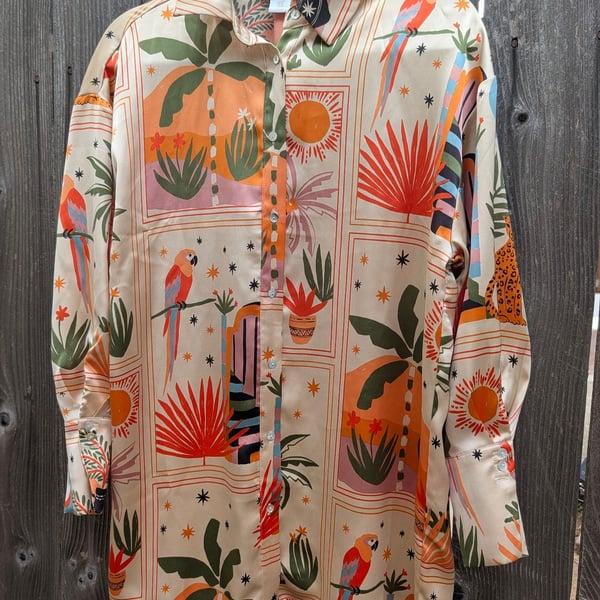 House of Harlow 1960 Tropical Print Button-Up Shirt Size M