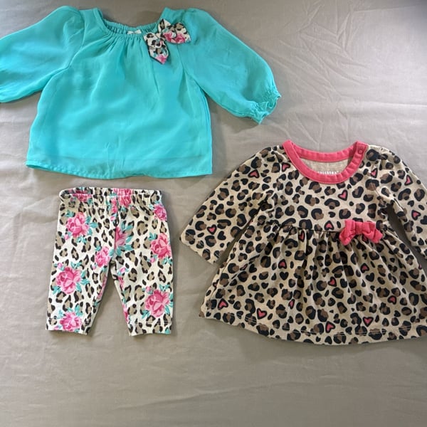 Healthtex Newborn 3 Piece Outfit Leopard Print Dress