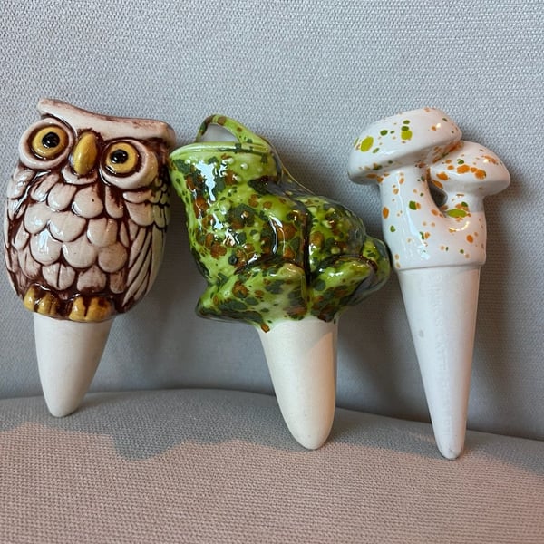 Vintage 70s hand painted plant tenders Watering Stake Set of 3