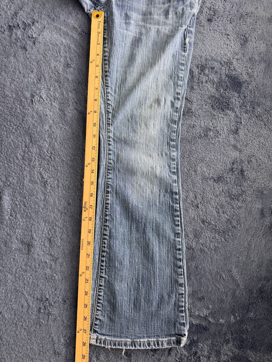 VTG Y2K American Eagle AE Artist Flare/Bell Bottom Jeans Size 6 Short Blue Denim 9