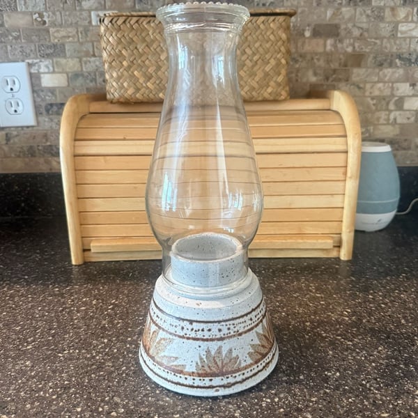 Pfaltzgraff Folk Art Hurricane Lamp with Glass Chimney and Ceramic Base