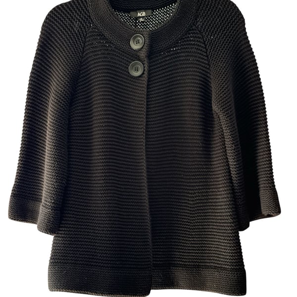 AGB Black Knit Cardigan Sweater Size M 60% Cotton 40% Acrylic