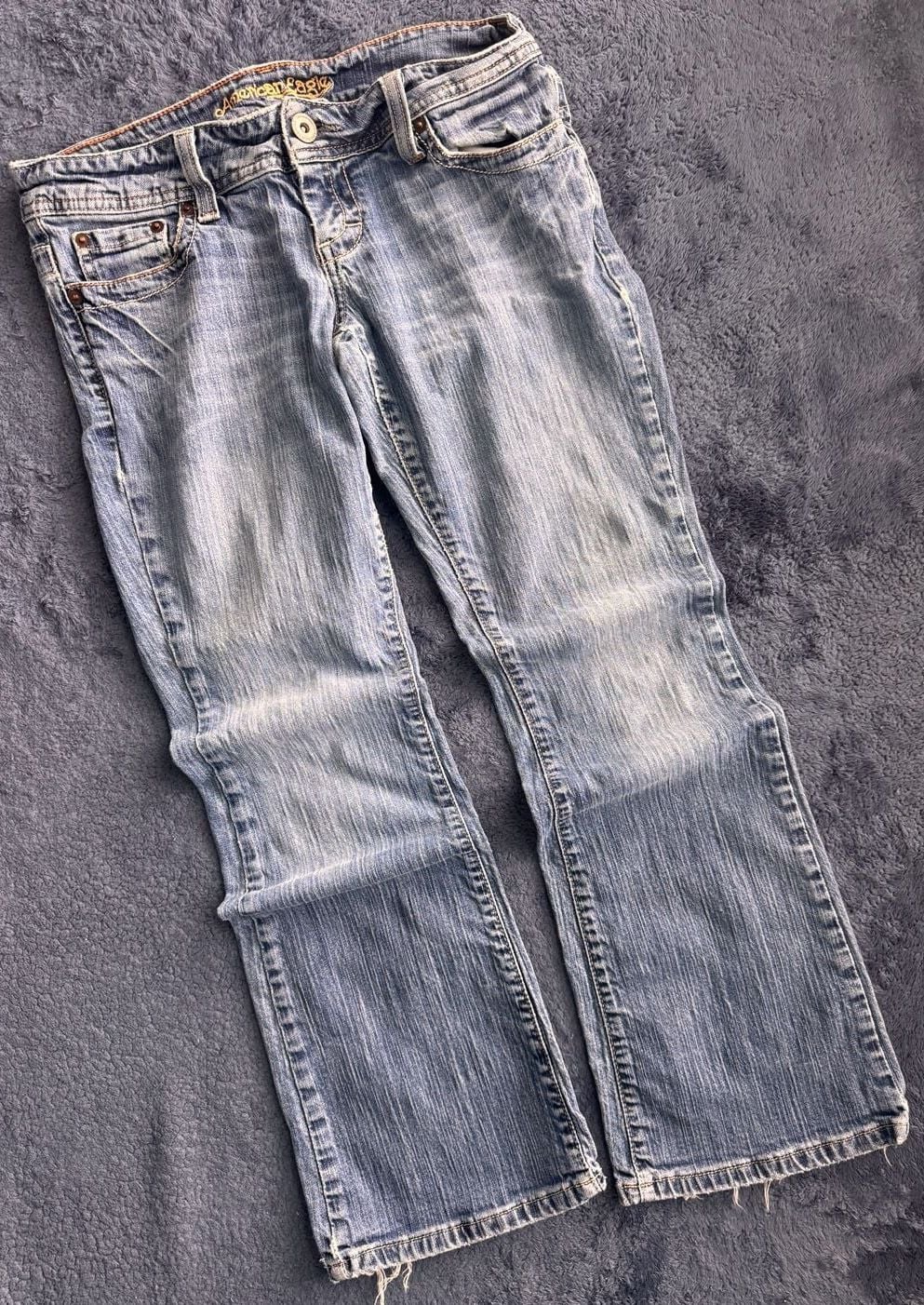 VTG Y2K American Eagle AE Artist Flare/Bell Bottom Jeans Size 6 Short Blue Denim 3