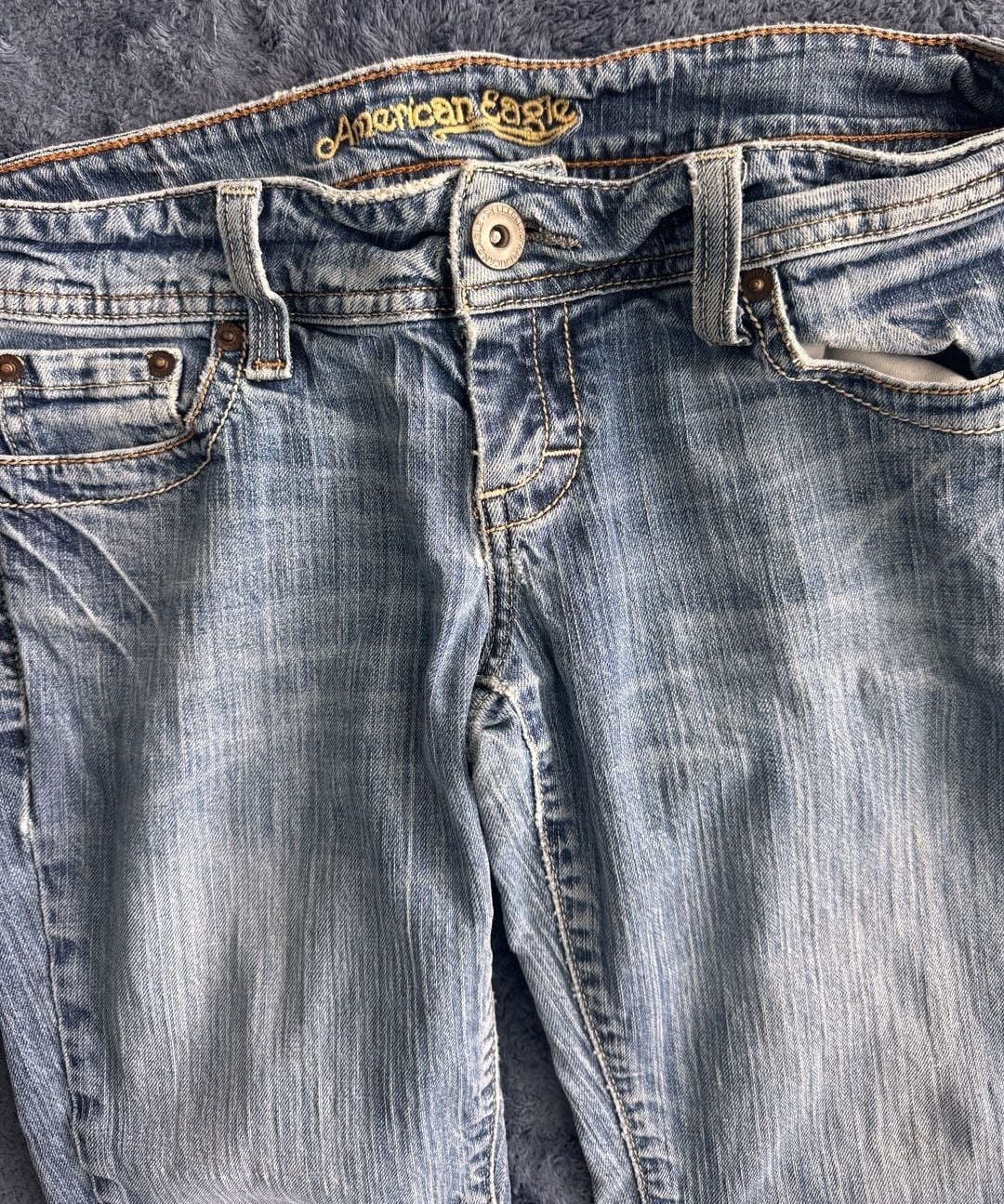 VTG Y2K American Eagle AE Artist Flare/Bell Bottom Jeans Size 6 Short Blue Denim 5