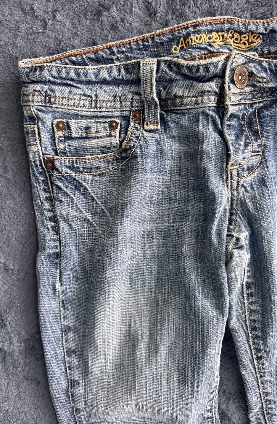 VTG Y2K American Eagle AE Artist Flare/Bell Bottom Jeans Size 6 Short Blue Denim 4