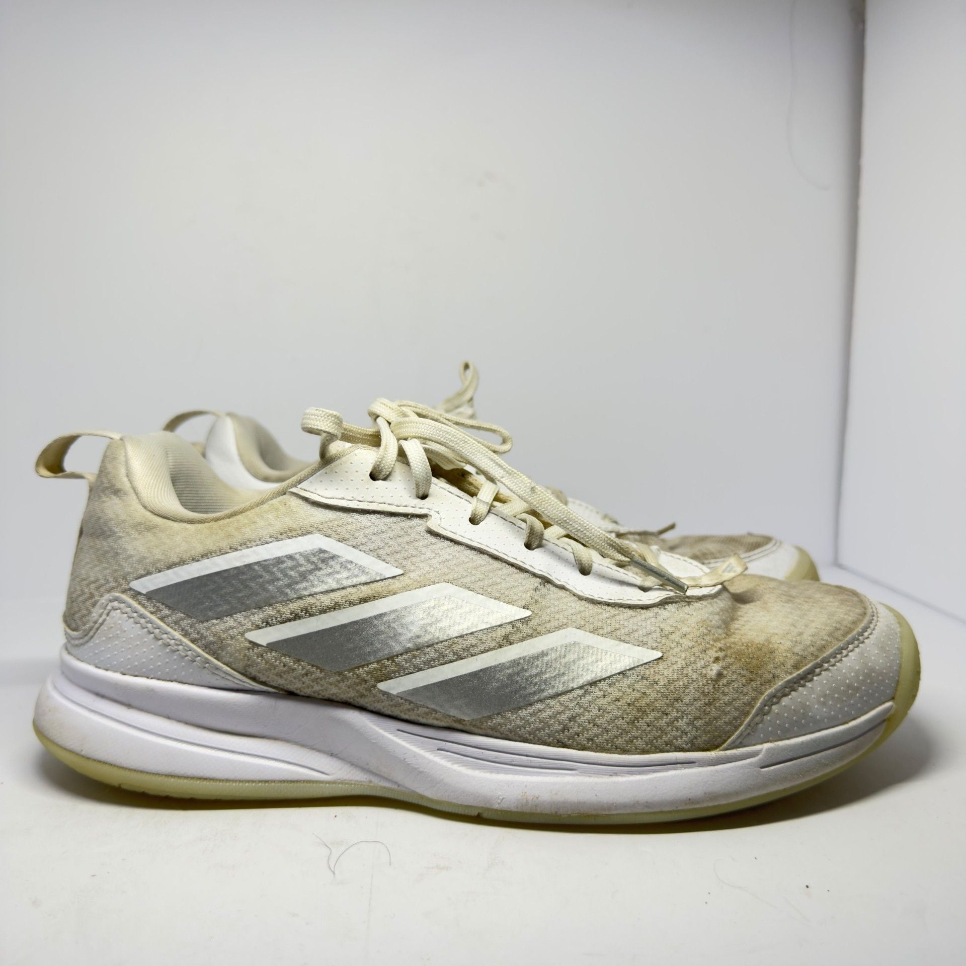 Adidas White and Silver Athletic Shoes Size 9.5 Heavily Worn 2