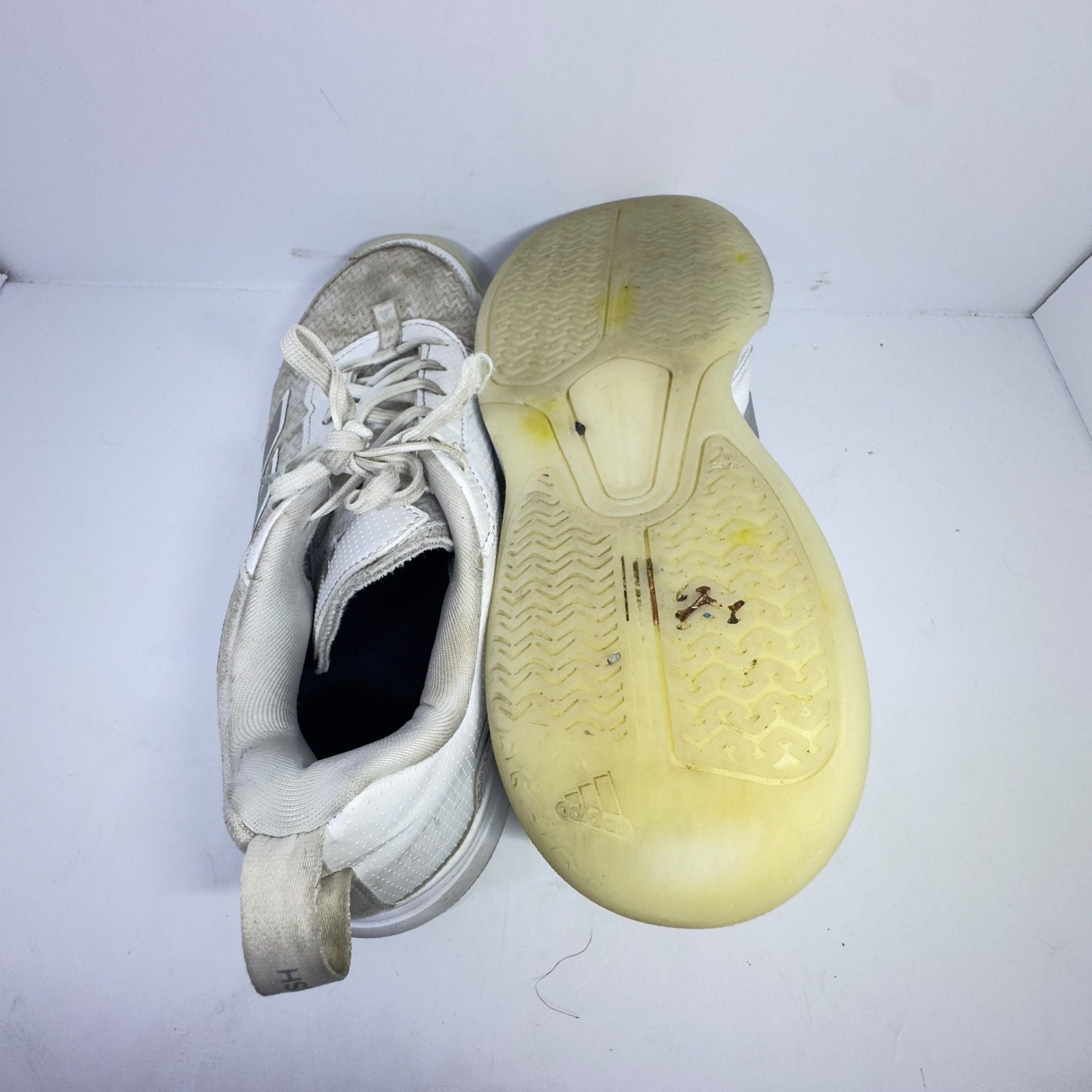 Adidas White and Silver Athletic Shoes Size 9.5 Heavily Worn 4