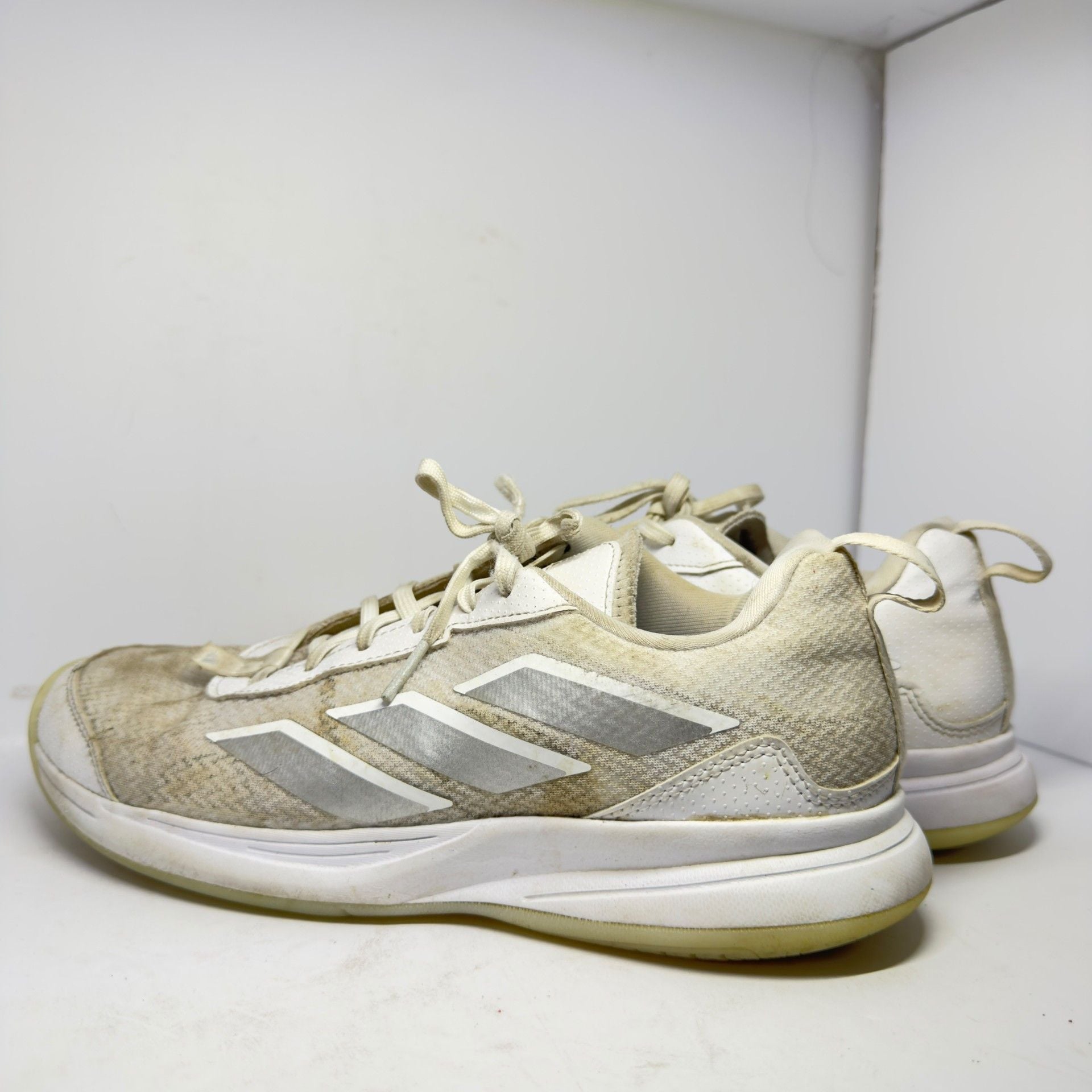 Adidas White and Silver Athletic Shoes Size 9.5 Heavily Worn 5