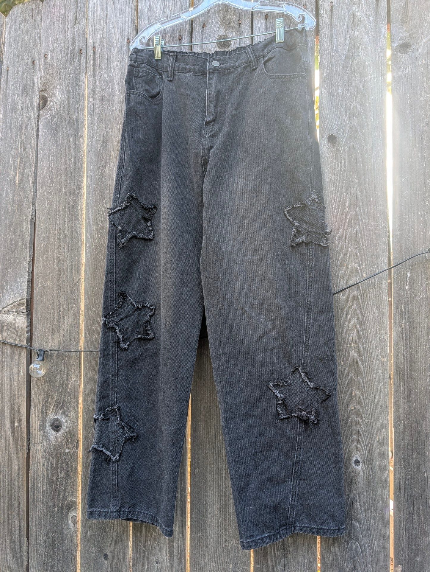 Black Star Patch Wide Leg Denim Pants Large 2