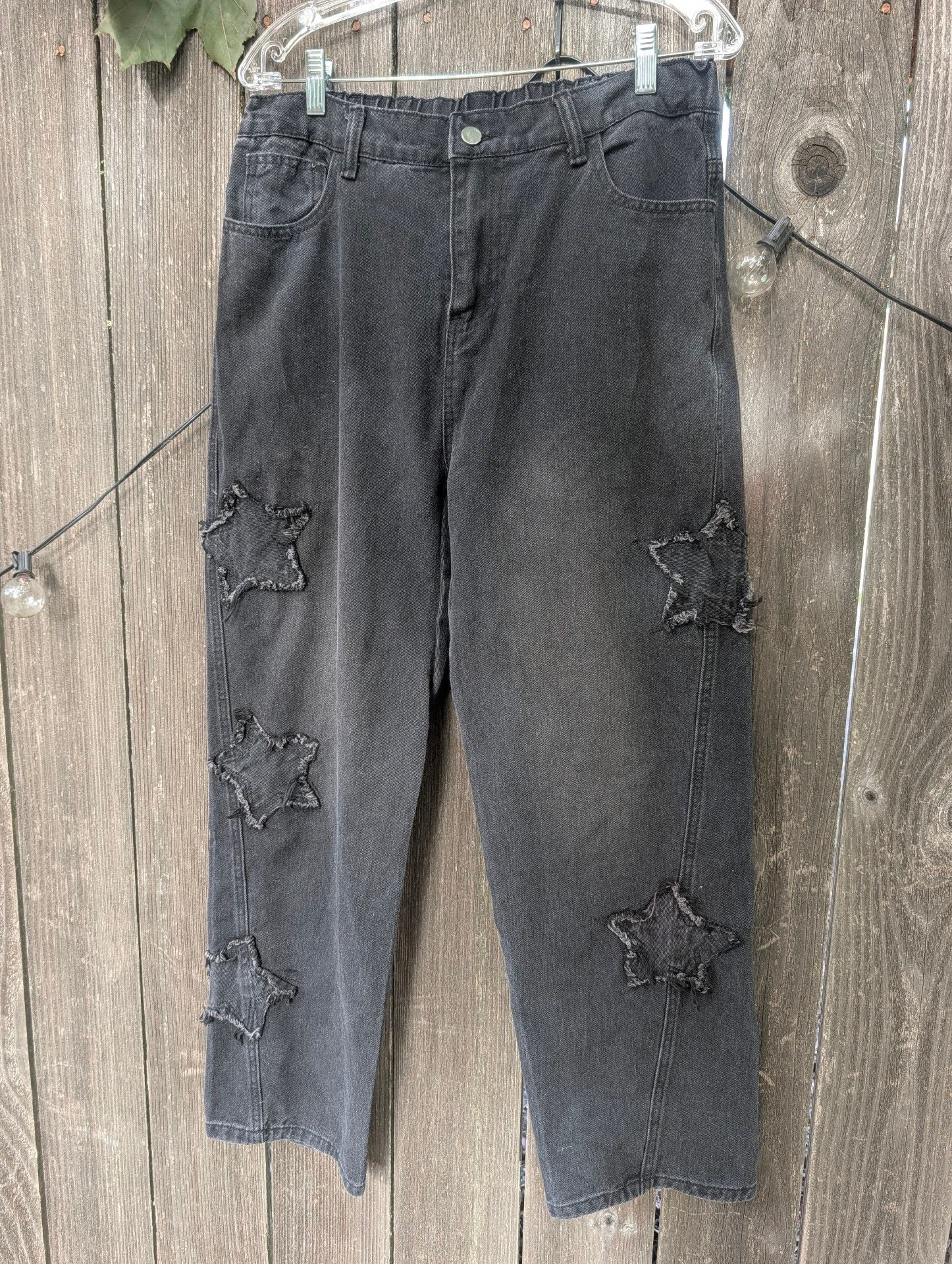Black Star Patch Wide Leg Denim Pants Large 3