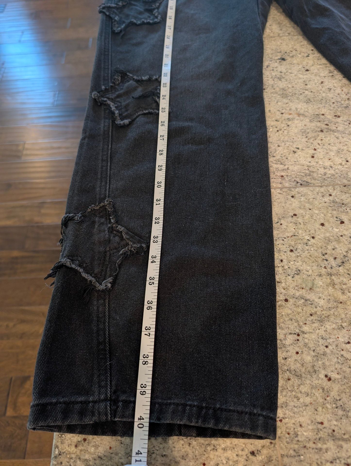 Black Star Patch Wide Leg Denim Pants Large 7