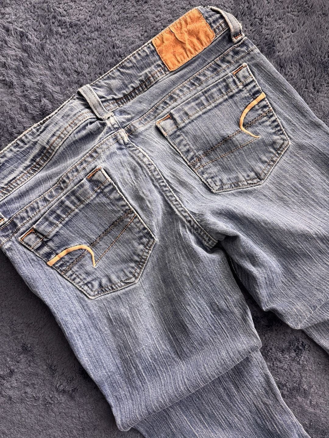 VTG Y2K American Eagle AE Artist Flare/Bell Bottom Jeans Size 6 Short Blue Denim 11