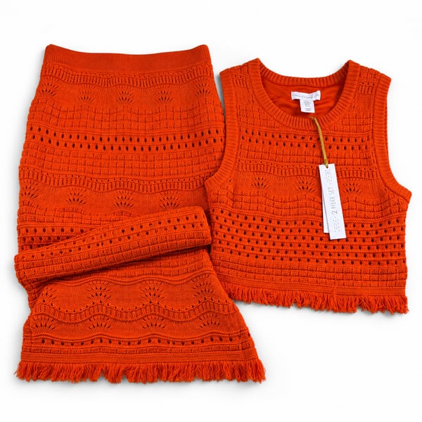House of Harlow Boho Fringe Crochet Knit 2 Piece Set XS NWT