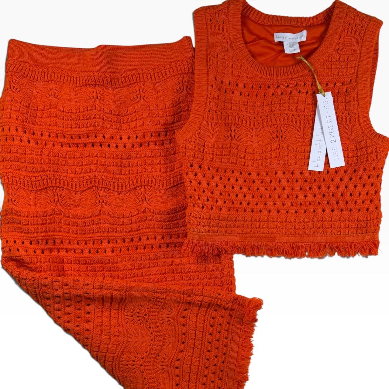 House of Harlow Boho Fringe Crochet Knit 2 Piece Set XS NWT 9